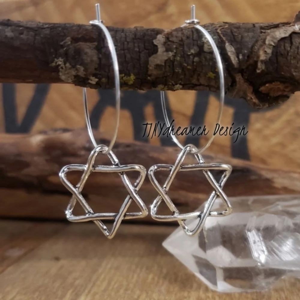 Hanukkah STAR of David Hoop earrings Jewish Star Bar Mitzvah Jewelry Gift idea